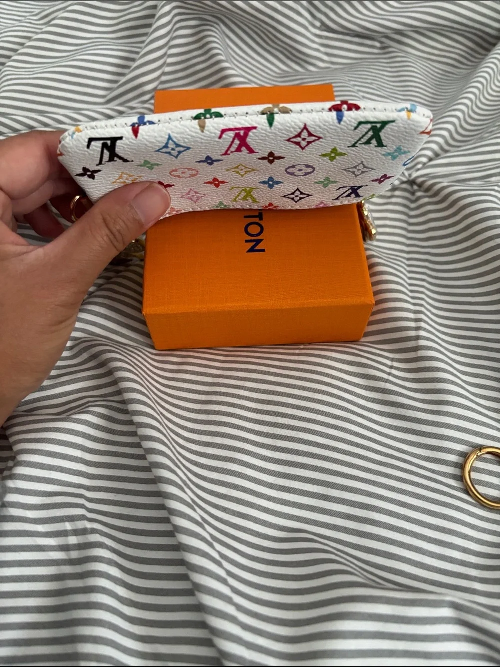 LV Murakami Design White Multicolor Monogram Cosmetic Pouch with Charm